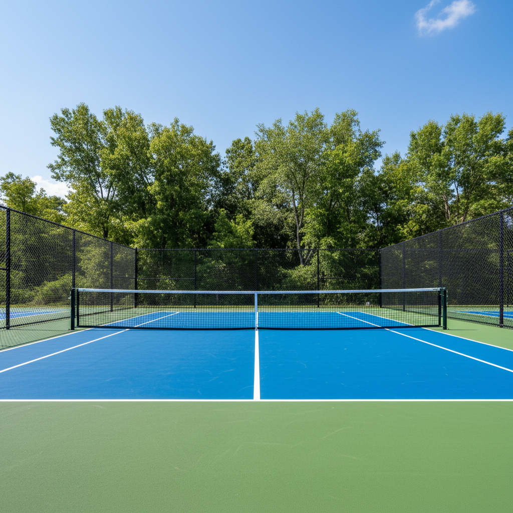 Ground level view of a completed pickleball court in New Jersey